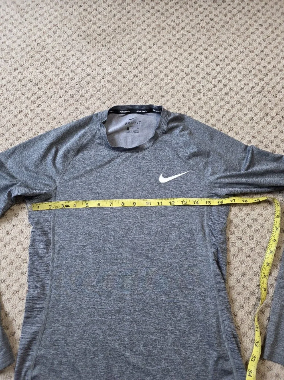 Nike Pro Men’s Long Sleeve Dri-FIT Crew Shirt - Heather Gray